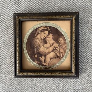 Vintage Framed Art Madonna Della Seggiola Printed and Stamped